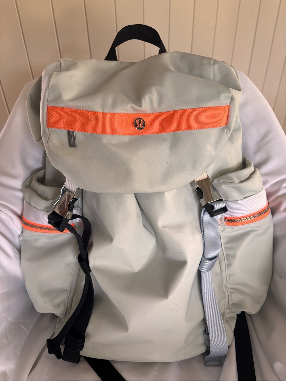 Lululemon light Gray/orange 25L Wunderlust Backpack laptop pocket